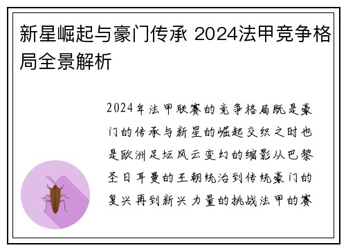 新星崛起与豪门传承 2024法甲竞争格局全景解析